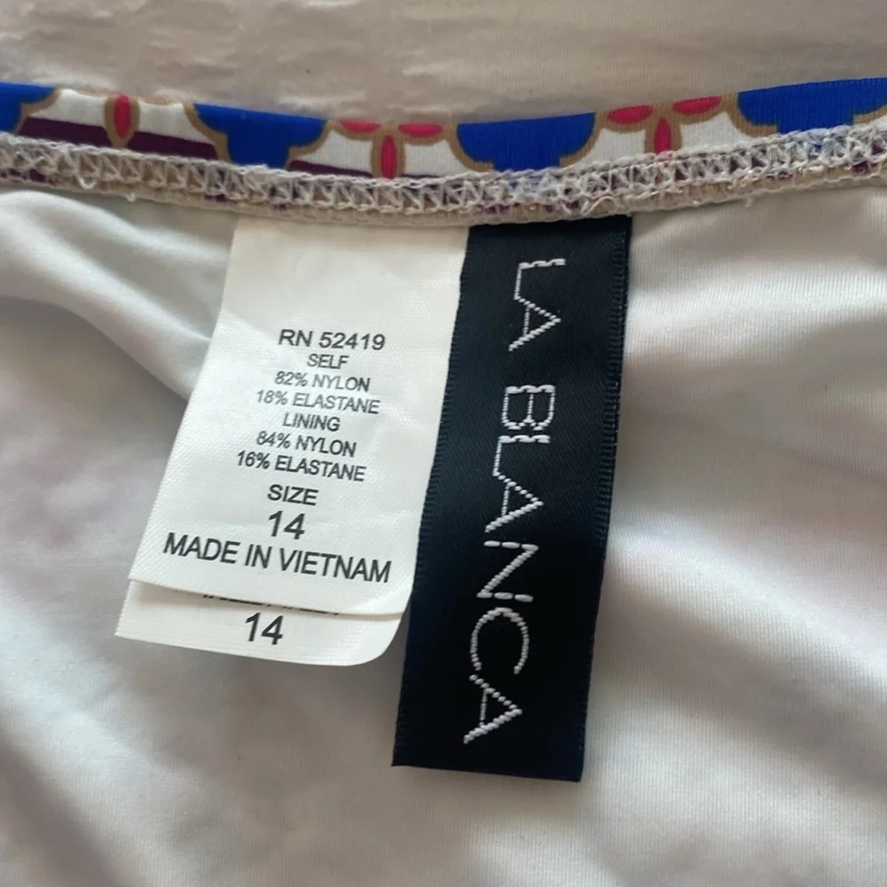 NWT LA BLANCA multi color pattern bikini bottoms size 14